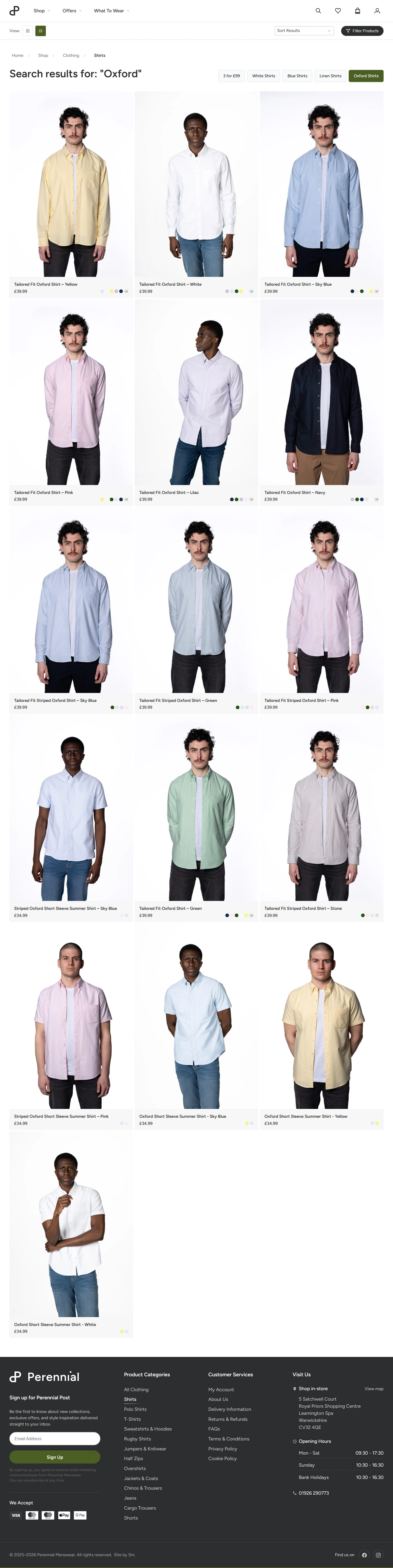 Perennial Menswear shirts category page