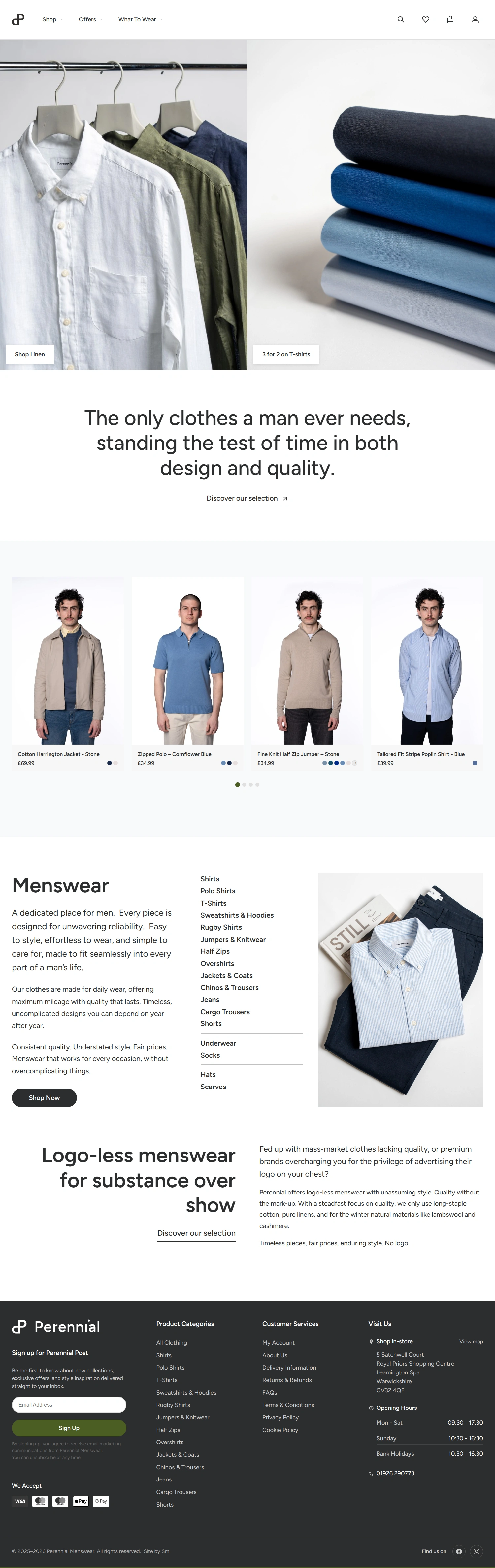 Perennial Menswear homepage
