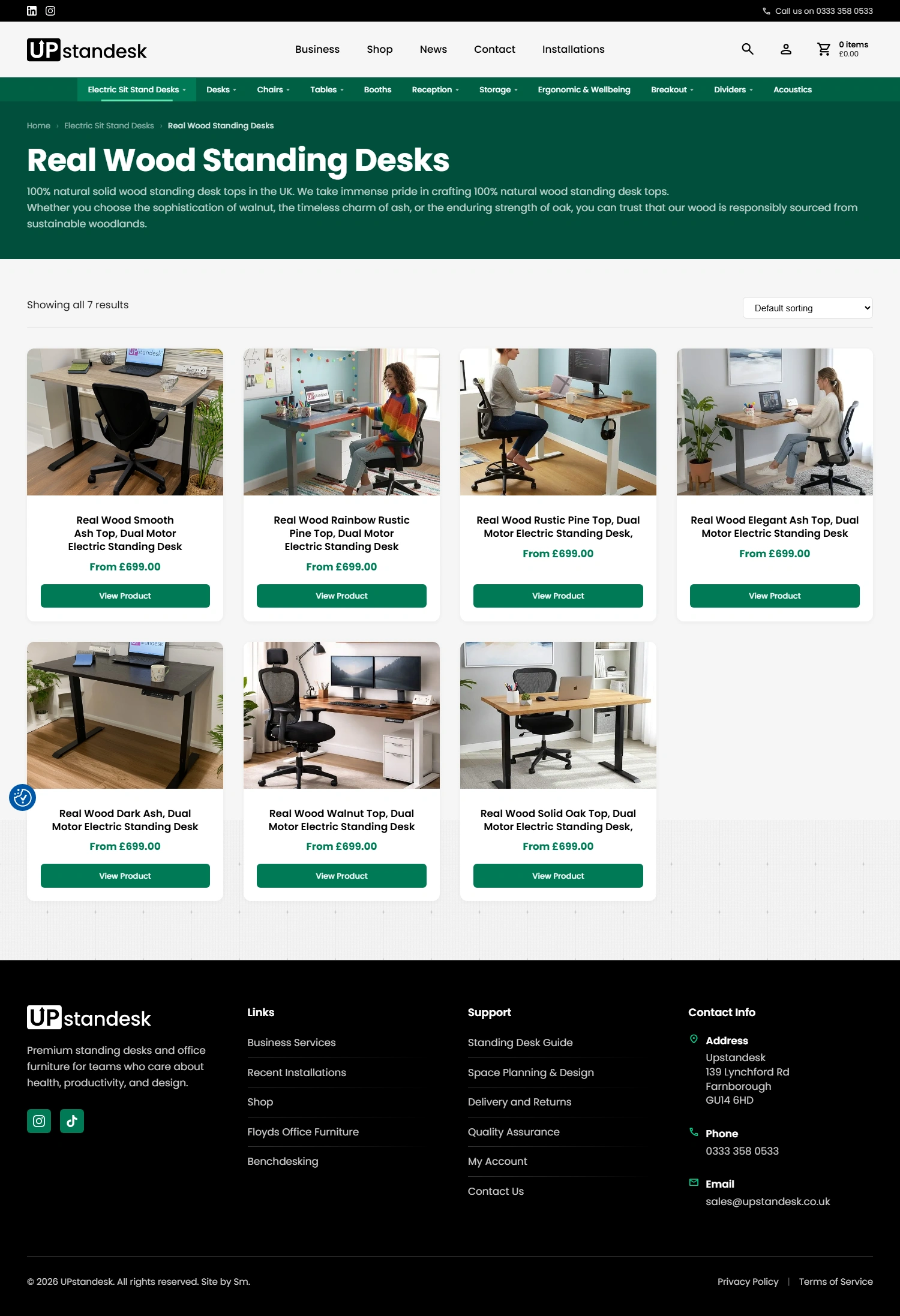 Upstandesk real wood standing desks category page