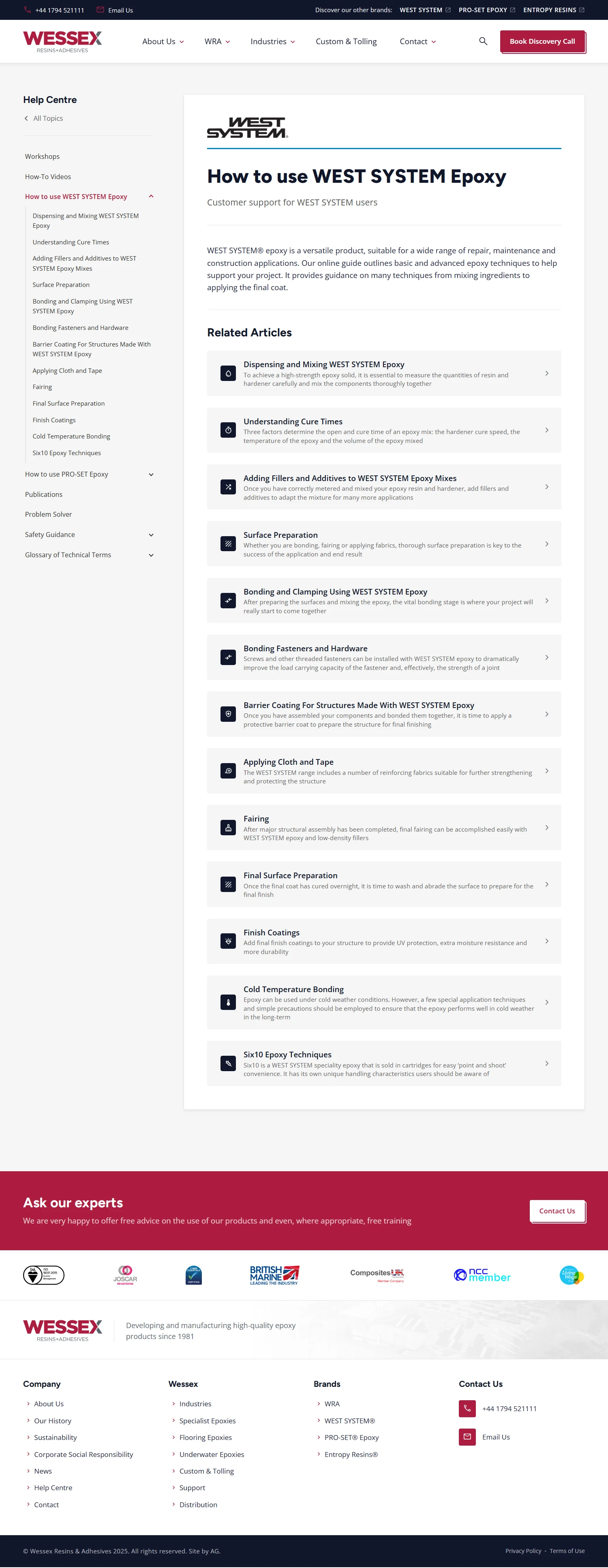 Wessex Resins support centre page