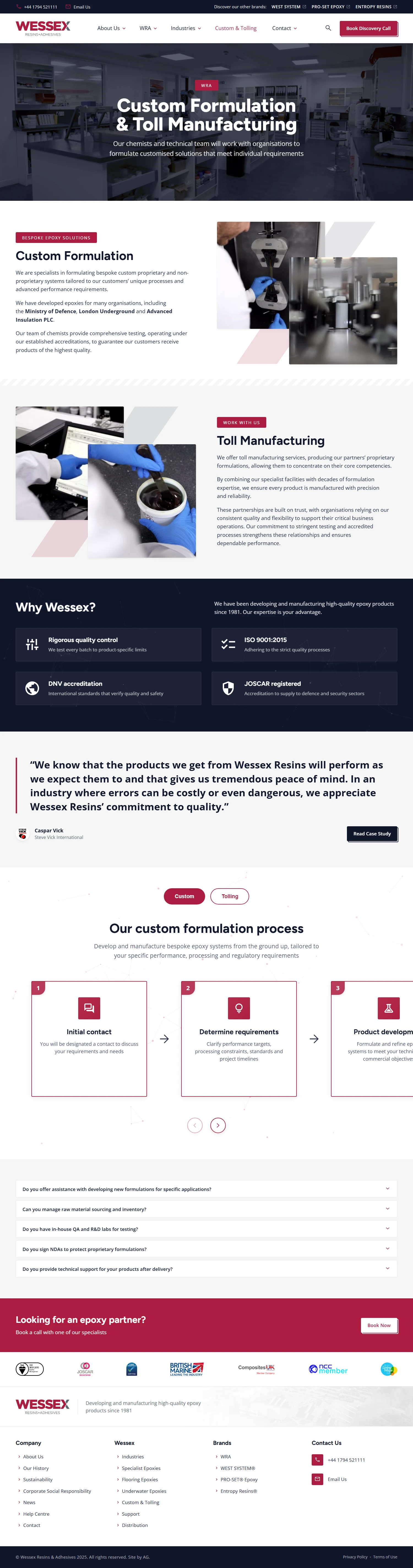 Custom formulation and toll manufacturing page