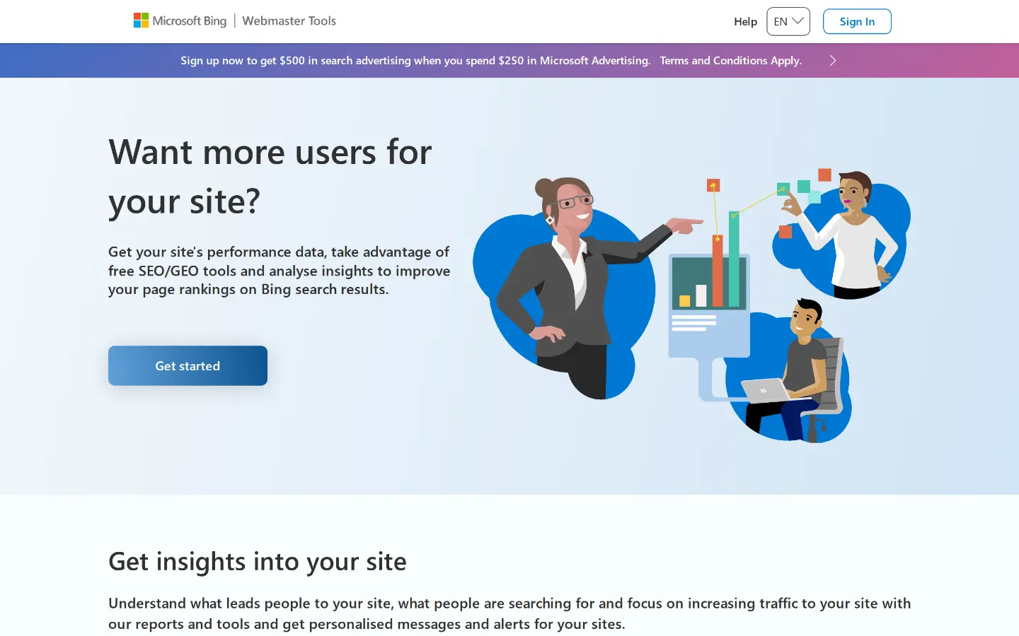 Bing Webmaster Tools overview page