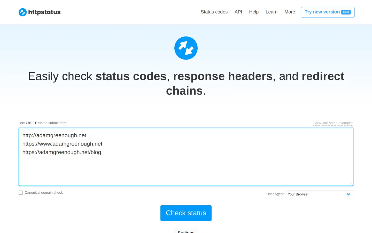 httpstatus.io bulk redirect and status code checker