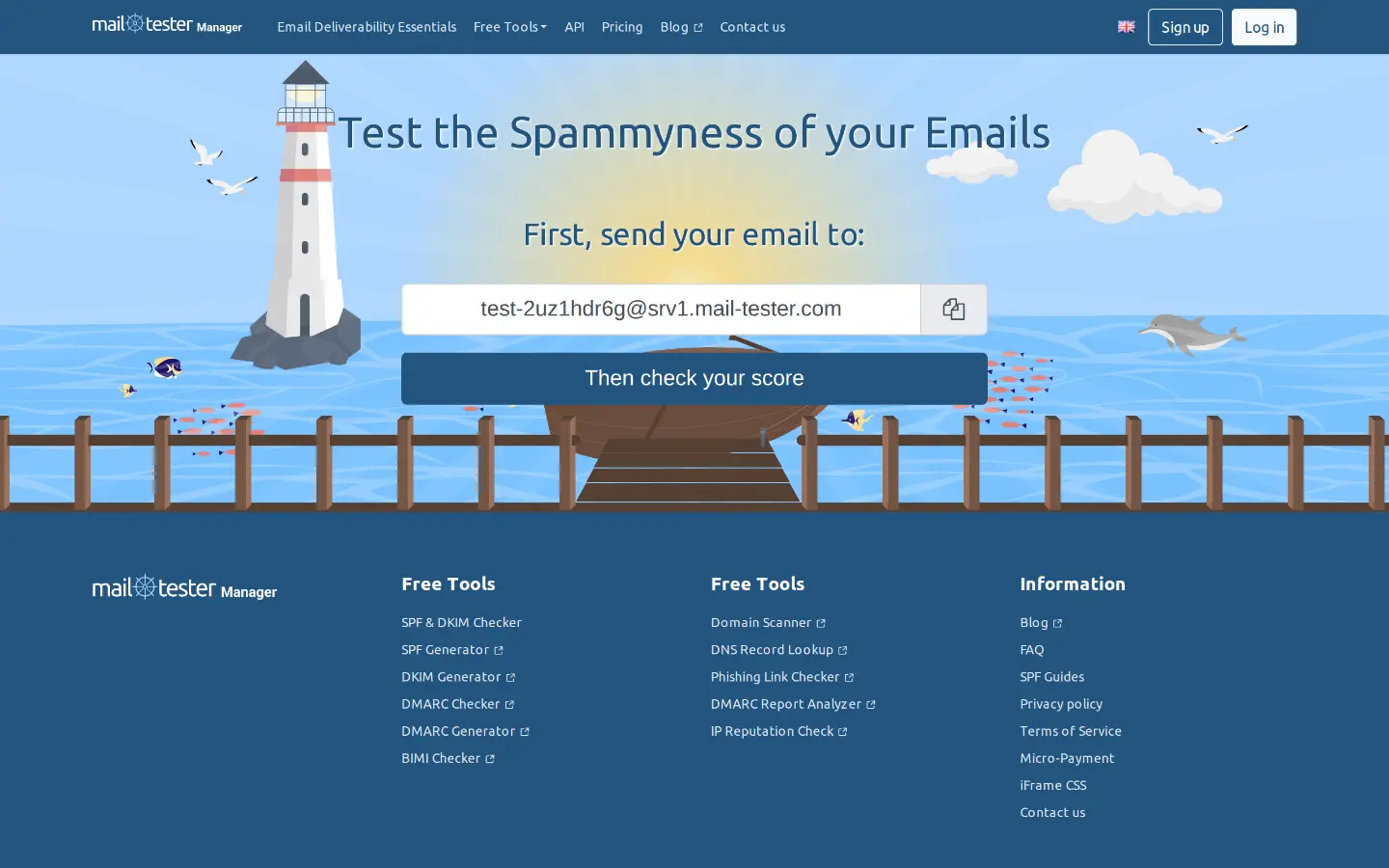 Mail-Tester's spam score test page