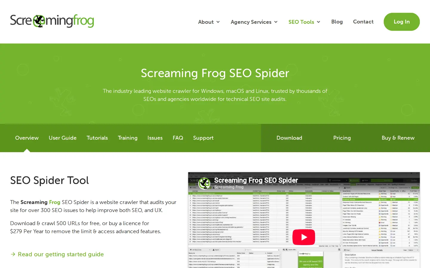 The Screaming Frog SEO Spider product page