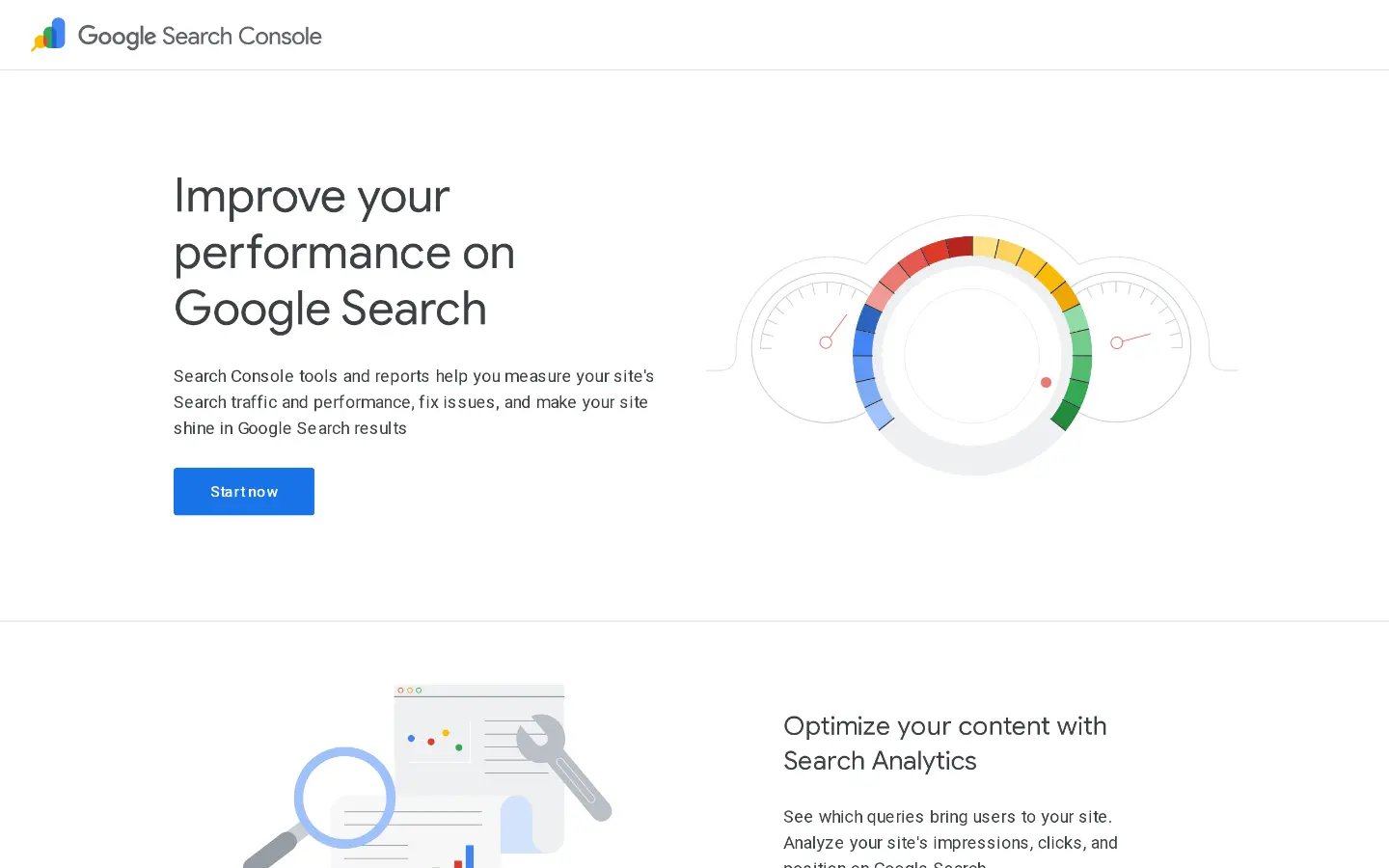 Google Search Console's product overview page