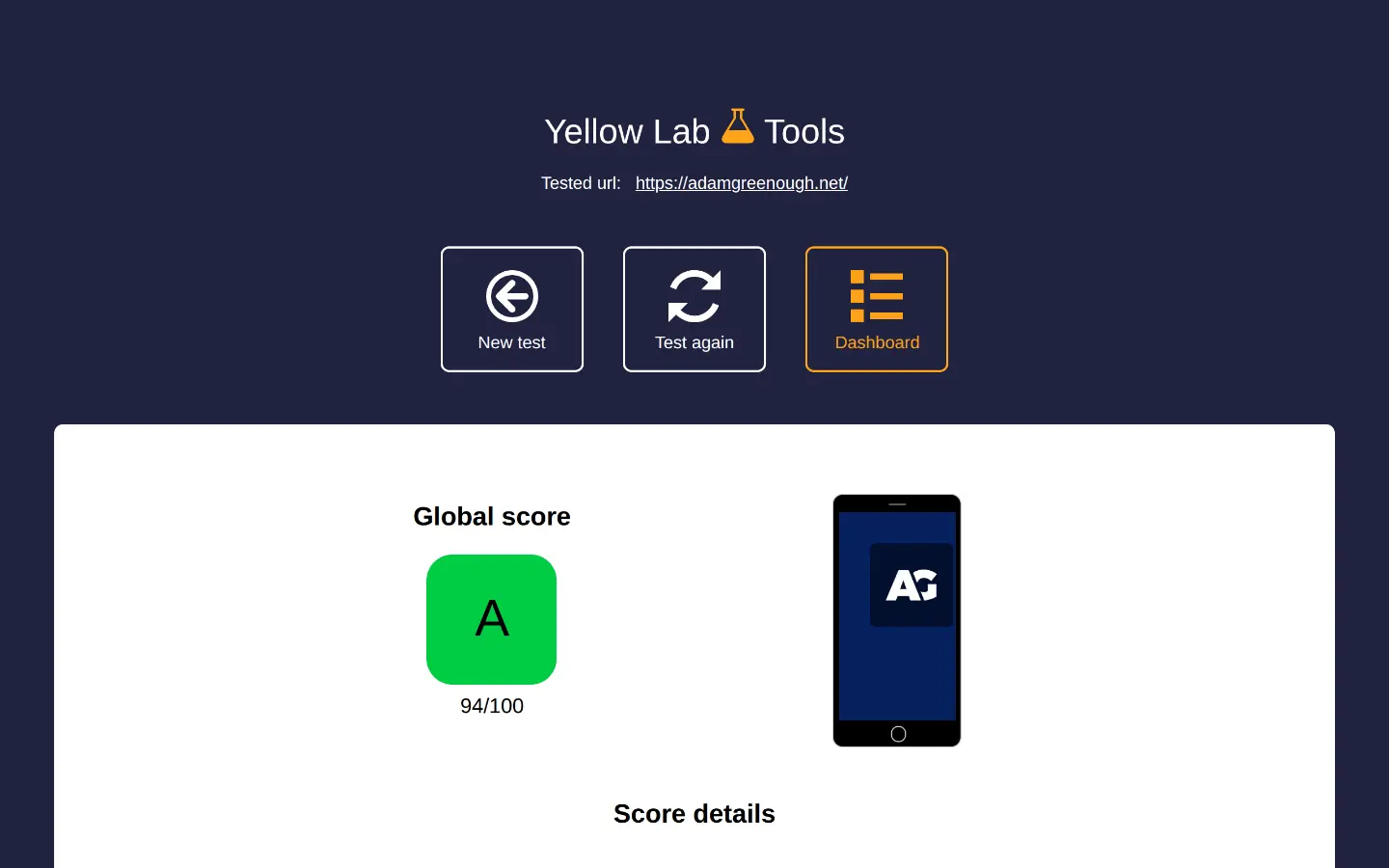 Yellow Lab Tools front-end quality audit home page