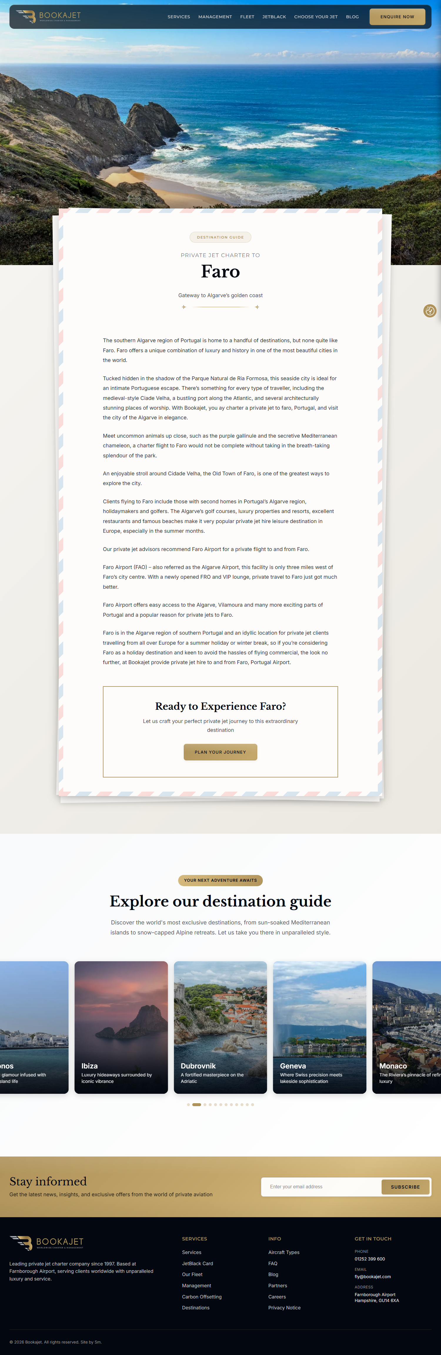 Destinations page