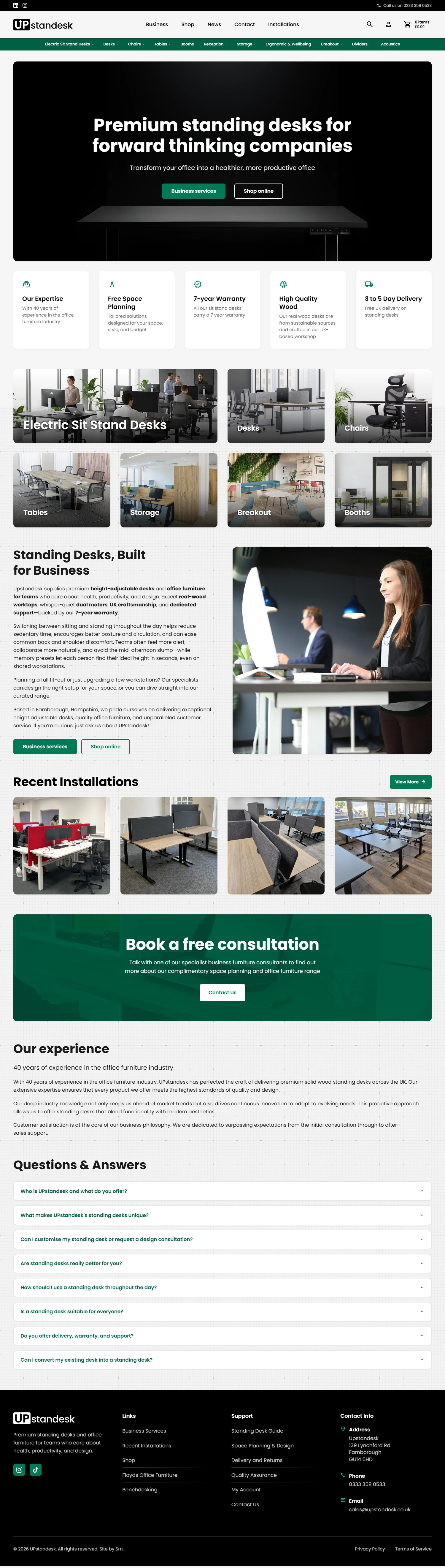 Upstandesk homepage